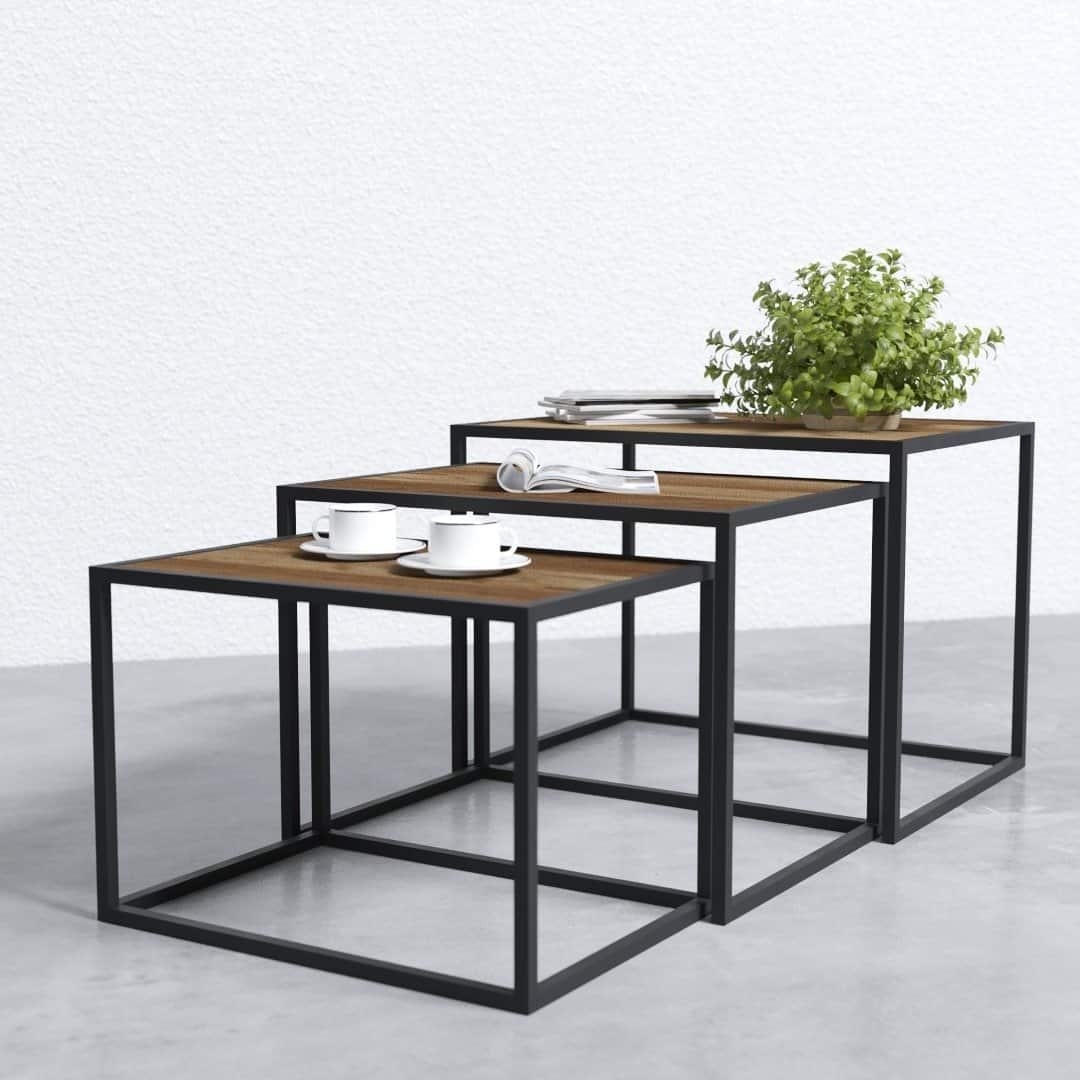 Bauhaus 3 Piece Square Nesting Tables - Cube Legs (3) Bauhaus 3 Piece Square Nesting Tables - Cube Legs (3)