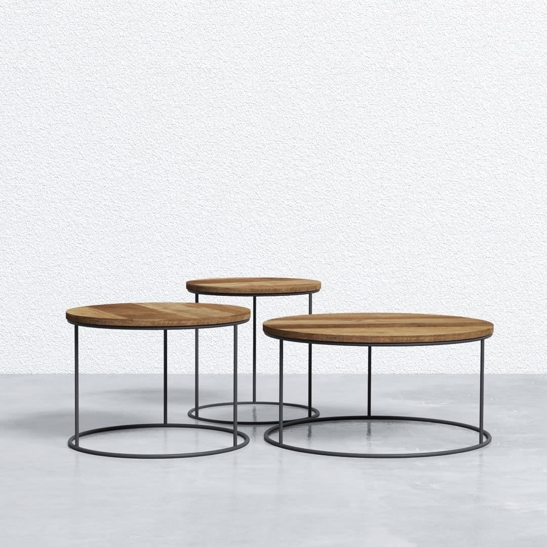 3-Piece Round Coffee Tables with Ring Legs
