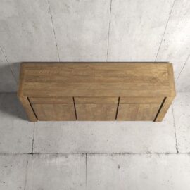The Teca Dining Buffet, featuring a clean and minimalistic design, set against a concrete wall background.