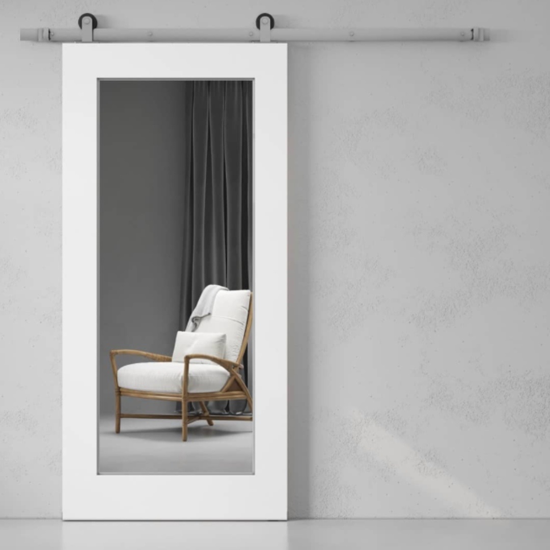 Beveled Mirror Barn Door (White)