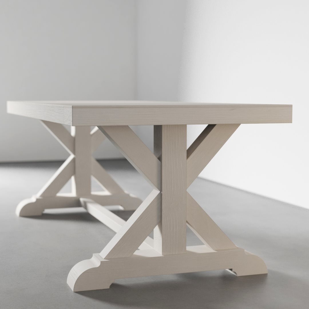 Madera Dining Table (Pure White) - 2 A Madera Dining Table - Pure White with an X-shaped support structure rests on a light gray floor against a plain white wall.