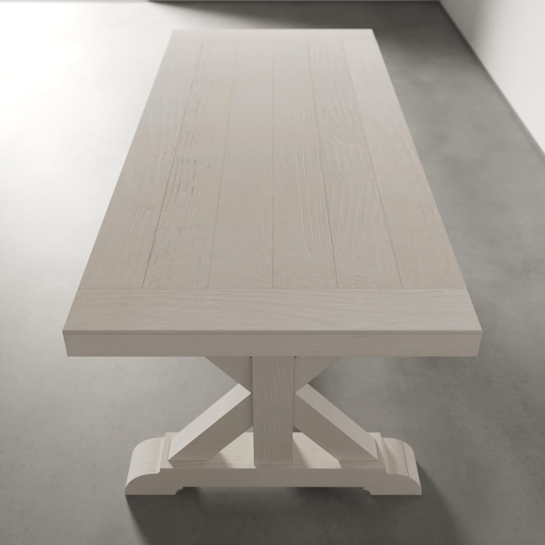 Madera Dining Table (Pure White) - 4 A Madera Dining Table - Pure White with a rectangular top and a sturdy, cross-stretcher base, placed on a light grey floor.