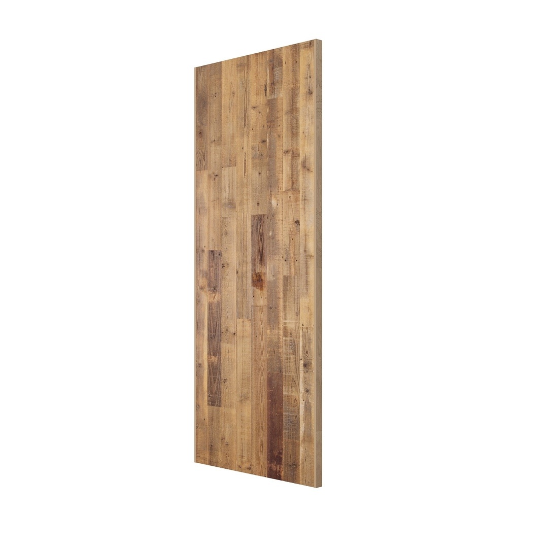 Vertical Door Slab - Main A Vertical Door Slab composed of mixed wood panels in various shades of brown, standing upright.
